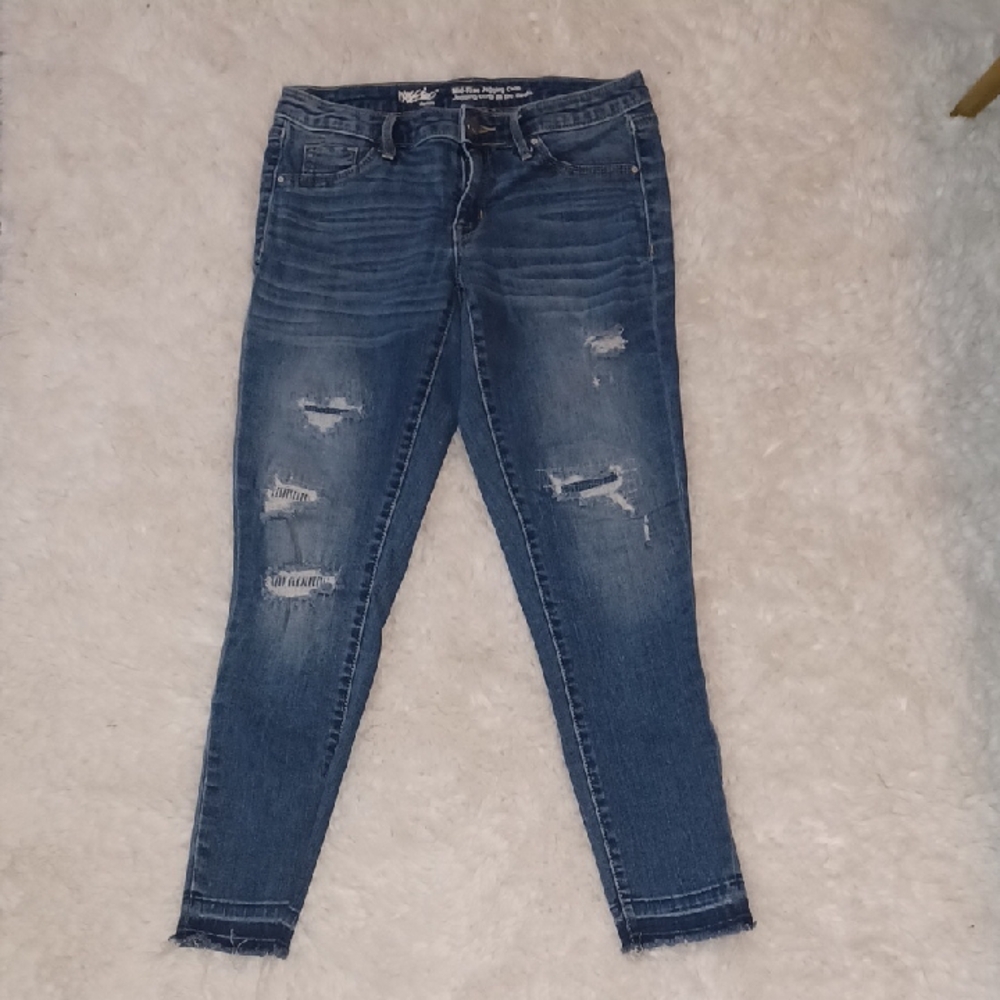 Mossimo Supply Co Blue mid rise crop jeggings Ankle Distressed Jeans 4 27